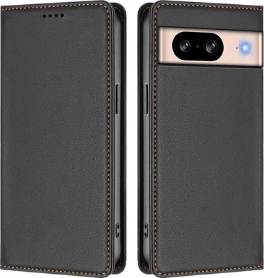 Image de Etui en cuir pour Google Pixel 8, étui magnétique en cuirPolyuréthaneavec support Noir