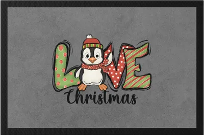 Produktbild von Love Christmas Fußmatte Geschenkidee Weihnachts-Fans Pinguin-Motiv für Weihnachten für Kinder Familie