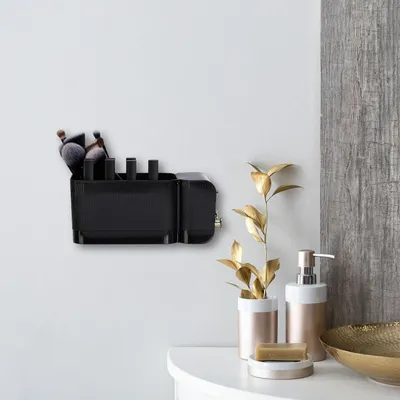 Produktbild von Schwarzer selbstklebender Kosmetik-Organizer fürs Badezimmer, 4 Fächer