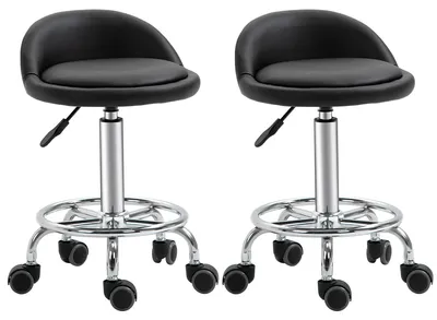 Immagine prodotto di Set 2 Sgabelli Girevoli con Ruote 38x38x57-72 cm in Pelle finta Nero