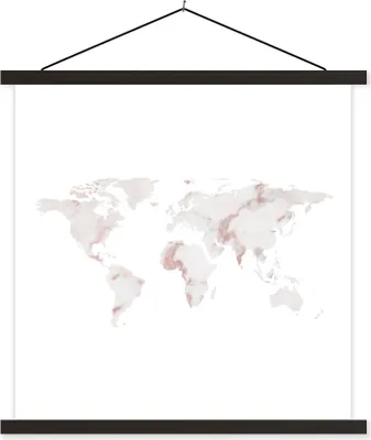Produktbild von MuchoWow® Textilposter Weltkarte - Weiß - Rosa 40x40 cm mit schwarzem Rahmen - Fotos
