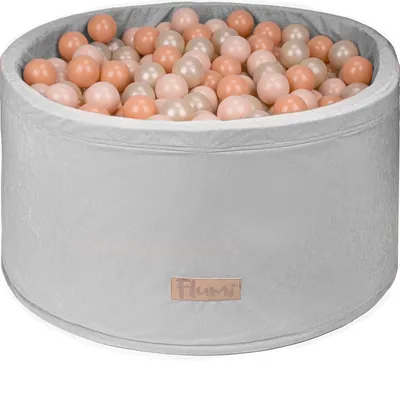 Obrázok produktu pre Flumi Ball Bath Baby Ball Pool Kids 90x40cm s 200 loptičkami do kúpeľa ∅ 7cm vyrobené v EU-svetlosivá + broskyňové gule