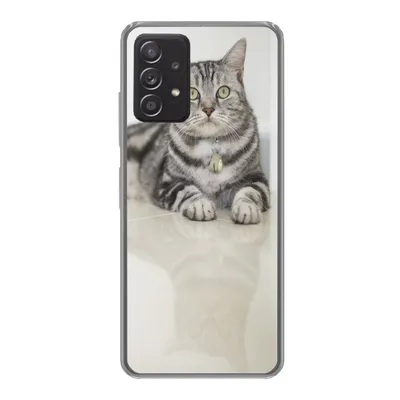 Produktbild von MuchoWow® Handyhülle Schutzhülle Hülle für Samsung Galaxy A53 5G Katze - Grau - Tier - Mädchen - Kinder - Jungen - Kind Silikon Softcase Handy Hülle - Schutzabdeckung