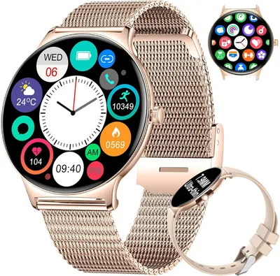 BENYAR SMART Damen Smartwatch 1.43" AMOLED, ultradünn, Bluetooth-Anrufe, 120+ Sportmodi, Frauengesundheit, IP68, Edelstahl/Silikonarmband