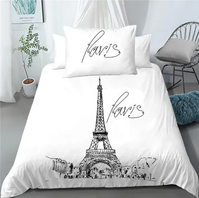 Produktbild von Leuchtendes Baumwollbettwäsche-Set „Tag in Paris, Nacht in London“