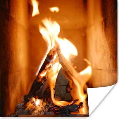 Produktbild von MuchoWow® Poster Verbrennung von Holz in einem Kamin 100x100 cm - Babyzimmer