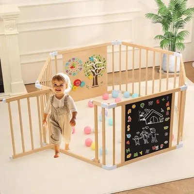Produktbild von Spelhek – Babyzaun – Sicherheitsgitter – Spielbereich – Holzbettchen – 6 Paneele – Mit Tür