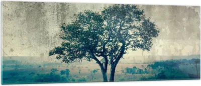 Produktbild von Bilder auf glas - Baum Natur Feld - 140x50cm - Glasbilder - Wandbilder - Kunstdruck - zum Aufhängen bereit - Wanddekoration aus Glas - Glas Bilder - Wandbild auf Glas - Einteilig - GAB140x50-3627