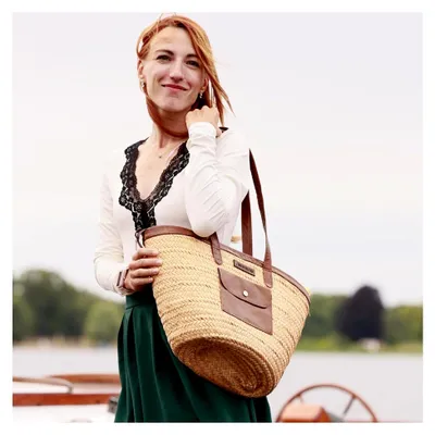 Produktbild von Exklusive Marken Design Palmblatt Tasche mit hochwertigem Stoff, Seitentasche & Reißverschluß (dunkle Stoffausstattung)