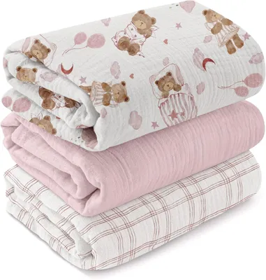 Productafbeelding van Set van 3 inbakerdoeken voor baby's van 100% katoen, 95 x 100 cm