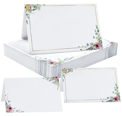 50 Tischkarten, Hochzeit, Geburtstag, 85 x 55 mm, weiß
