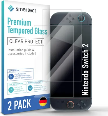 Produktbild von 2x Schutzglas Panzerfolie Klar für Nintendo Switch 2 Displayschutz Hartglas Glas