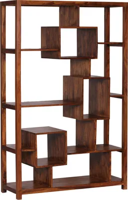 Produktbild von WOHNLING Bücherregal 115x180x40 cm Sheesham Massivholz Holzregal Stehend Offen XXL Regal Wohnzimmer Standregal Landhaus-Stil Raumteiler Freistehend