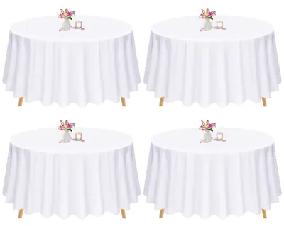 Produktbild von 4 Stück Runde Tischdecken Weiß 90 Zoll Waschbar Polyester