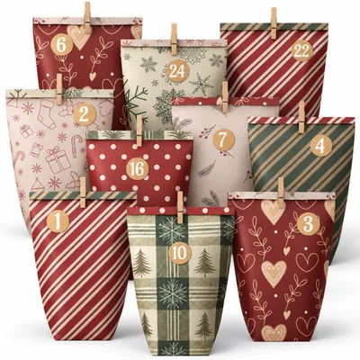 Image de Calendrier de l'Avent à remplir - 24 petits sacs en papier pour calendrier de l'Avent, à remplir soi-même
