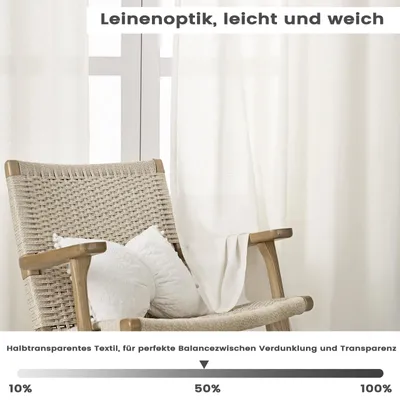 Produktbild von WOLTU Gardine, Schiebegardine für Wohnzimmer Schlafzimmer, mit Kräuselband, Leinenoptik, Halbtransparent Voile modern, 135 x 225 cm, Creme