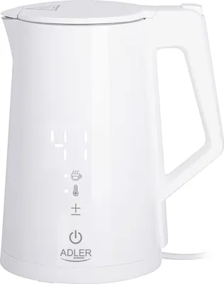 Produktbild von JUNG ADLER AD1345W Wasserkocher mit Temperatureinstellung (40-100°C) weiß, LED Touch Dispaly Digital, 2200W, Edelstahl Kocher, 1,7 Liter 360° Basis