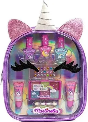 Produktbild von Martinelia | Kinder Rucksack Mit Einhorn Kosmetikset - 6  0,7 g Lidschatten - 3  3,5 ml Nagellack - Kinder Make-up Set