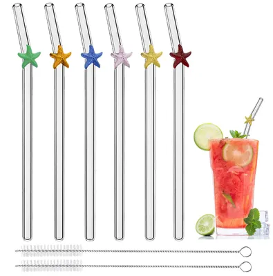 Produktbild von Set mit 6 wiederverwendbaren Glasstrohhalmen und 2 Reinigungsbürsten