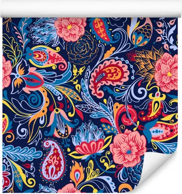 Produktbild von 10m VLIES TAPETE Rolle Blumen Blätter Flora Ornamente Folklore Bunt XXL