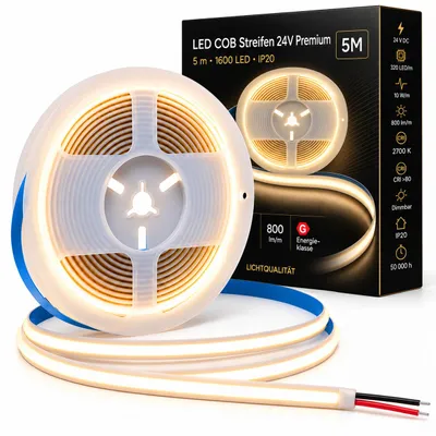 Produktbild von MasterLED LED COB Streifen 5 m, 24V DC, 320 LEDs m, 10 W m, 2700K Warmweiß, IP20, dimmbar