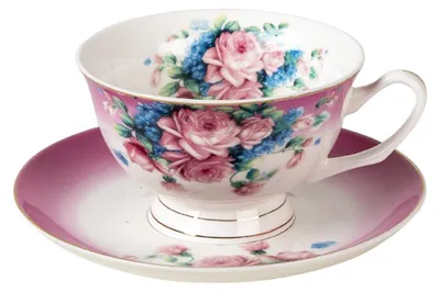 Immagine prodotto di Tazza da caffè con piattino, porcellana, 200 ml, motivo fiori di lilla, Clayre & Eef
