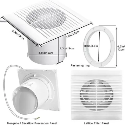 Produktbild von Badezimmerlüfter, 100 mm Durchmesser, mit Rückschlagventil – Abluftventilator – Wandlüfter – Fensterlüfter – Entfeuchtung – Belüftung – 150 m³/h – geräuschlos – Küchenlüfter