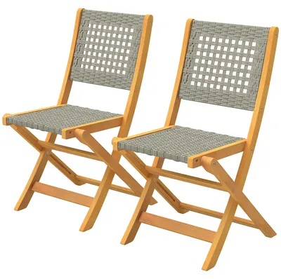 Produktbild von Set mit 2 klappbaren Gartenstš¹hlen aus PE-Rattan und Akazienholz, Tragkraft bis 160 kg, Grau