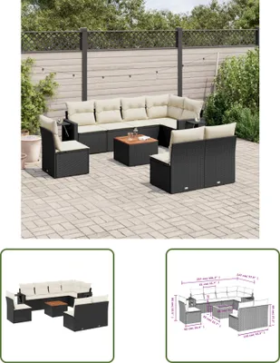Produktbild von The Living Store 9-tlg. Garten-Sofagarnitur mit Kissen Schwarz Poly Rattan