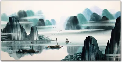 Produktbild von Coloray - Bild aus Glas - Glasbilder - 100 x 50 cm - Glasblock mit Bild Gehärtetes Glas Wohnzimmer Küche Dekoration Wanddekoration - Chinesische Boote