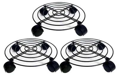 Produktbild von 3 Stück runde Pflanzenroller 27 cm für den Außenbereich mit 4 360° Lenkrollen, geeignet für Innen- und Außenbereich, Tragkraft 30 kg