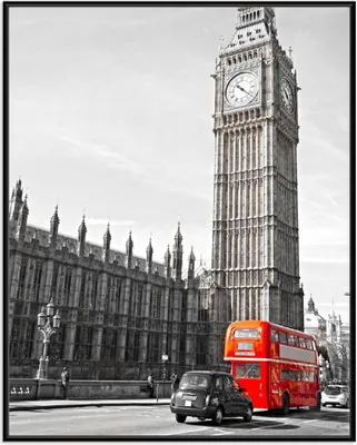 Produktbild von Wallario Wandbild London Red Bus, Größe: 40,30 x 50,30 cm, Poster mit schwarzem Aluminiumrahmen
