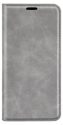 A closed flip-style phone case made of faux leather.