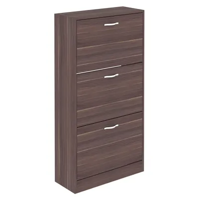 Immagine prodotto di Scarpiera Vida Designs con 3 ante a ribalta – Noce, moderna scarpiera salvaspazio per corridoio e ingresso