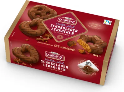 Produktbild von Lambertz Čokoládové preclíky s hvězdičkami z perníkových srdcí 500g