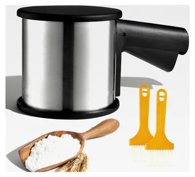 Produktbild von Edelstahl Mehlsieb, Puderzuckerstreuer mit doppeltem Sieb und Bodenabdeckung für Mehl, Zucker, Zimt und Gewürzpulver