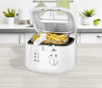 Produktbild von Kunststoff-Fritteuse 2,5 L,1800 Watt, stufenlos regelbares Thermostat, weiß