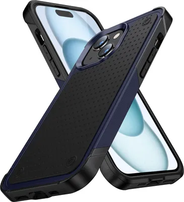 Produktbild von Für iPhone 15 Hülle Militärqualität Stoßfest Hybrid 2 in 1 Hart PC Weich TPU Handyhülle Blau Schwarz