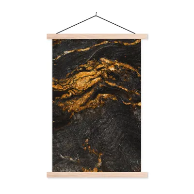 Produktbild von MuchoWow® Textilposter Marmor - Limette - Schwarz - Gold - Marmoroptik - Luxus 60x90 cm mit holzfarbenen Rahmen - Textil