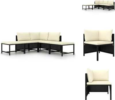 Produktbild von vidaXL 5-tlg. Garten-Sofagarnitur mit Auflagen Schwarz Poly Rattan - Gartensofaelemente