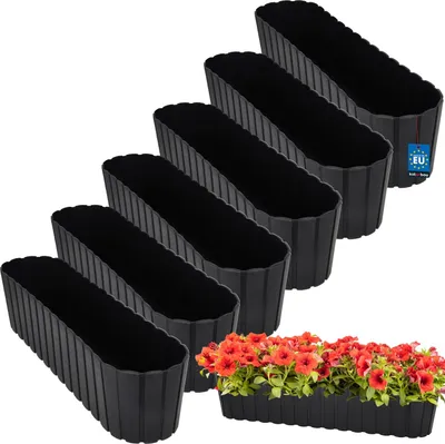 Obrázok produktu pre KOTARBAU® Sada 6 kvetináčov balkónový kvetináč 60x14x13cm antracitový kvetináč kvetináč plastový balkónový kvetináč rustikálny kvetináč veľký