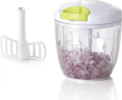 Produktbild von Manueller Küchenzerkleinerer, Mixer, Schneidemaschine mit 5 Klingen für Gemüse, Obst und Fleisch (weiß)