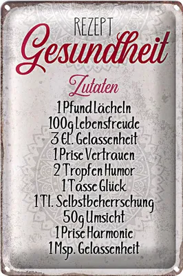Produktbild von Blechschild Spruch 20x30cm Rezept Gesundheit Zutaten