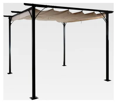 Produktbild von Pergola Gartenpavillon mit stabilem 6cm-Gestell und Schiebedach - 3x3m Creme
