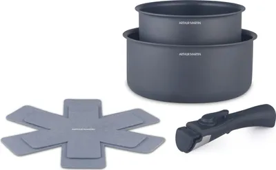 Produktbild von Topfset, Arthur Martin AM2984, 2 Töpfe, Antihaftbeschichtung, Ø 16-20 cm, Abnehmbarer Griff, Induktionsgeeignet, Mattgrau