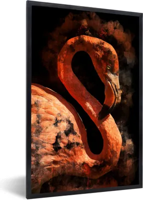 Produktbild von MuchoWow® MuchoWow® Gerahmtes Poster Porträt - Rosa - Flamingo 40x60 cm - Poster mit zchwarzem Bilderrahmen - Papierdruck - Wandbilder