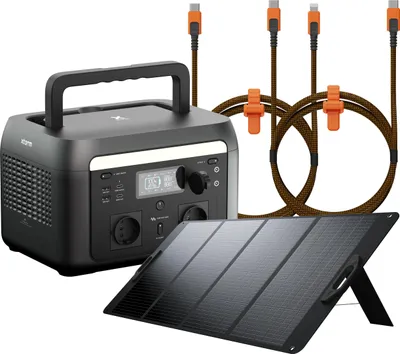 Produktbild von Xtorm Portable Power Station 600W + Foldable Solar Panel 200W + Xtreme USB-C naar lightning kabel + USB-C kabel