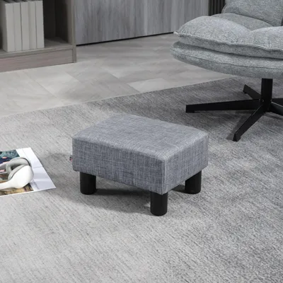 Produktbild von SUGIFT Sitzhocker Leinenoptik kompakt, Fußhocker Polsterhocker 24D-Schaumstoff, Hellgrau | 40 x 30 x 24 cm | bis 110 kg | Holzrahmen