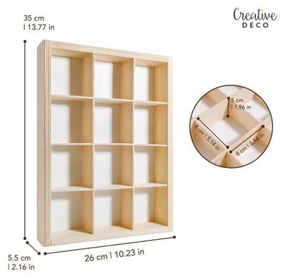 Produktbild von Creative Deco Setzkasten Holz Sammlervitrine 12 Fächer 35 x 26 x 5,5 cm