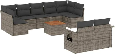Produktbild von vidaXL 10-tlg. Garten-Sofagarnitur mit Kissen Grau Poly Rattan